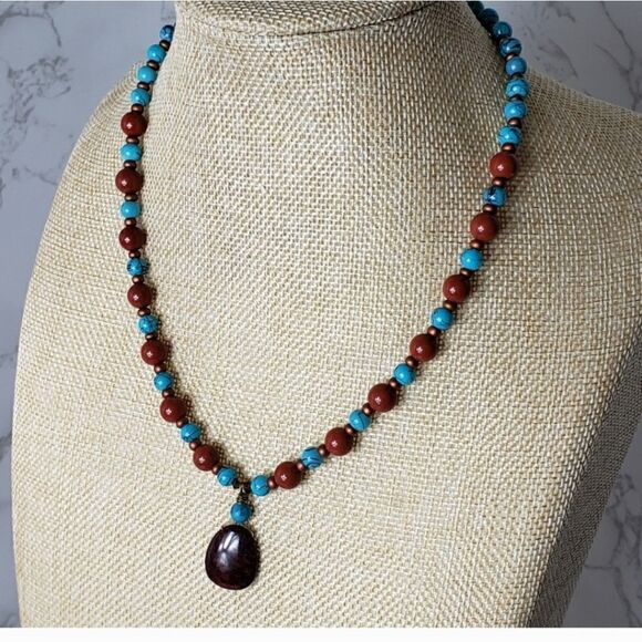 ARTISAN Southwest Jasper & Glass Beaded Necklace - Picture 1 of 7